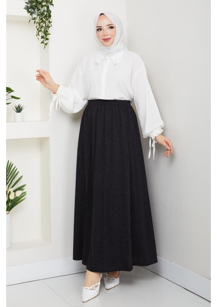 Gri Büyük Beden Beli Lastikli Etek Sekiz Parça 42 44 46 48 50 52 54 56 Bedenlere Uyumludur Mevsimlik Kumaş 2605