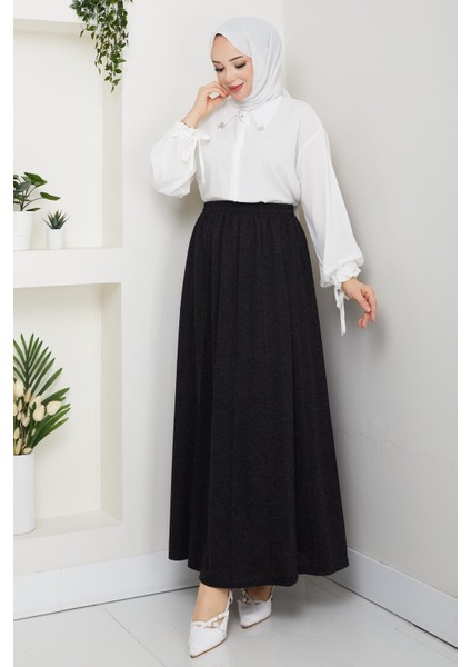 Gri Büyük Beden Beli Lastikli Etek Sekiz Parça 42 44 46 48 50 52 54 56 Bedenlere Uyumludur Mevsimlik Kumaş 2605 modelleri