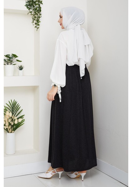 Gri Büyük Beden Beli Lastikli Etek Sekiz Parça 42 44 46 48 50 52 54 56 Bedenlere Uyumludur Mevsimlik Kumaş 2605 indirimleri