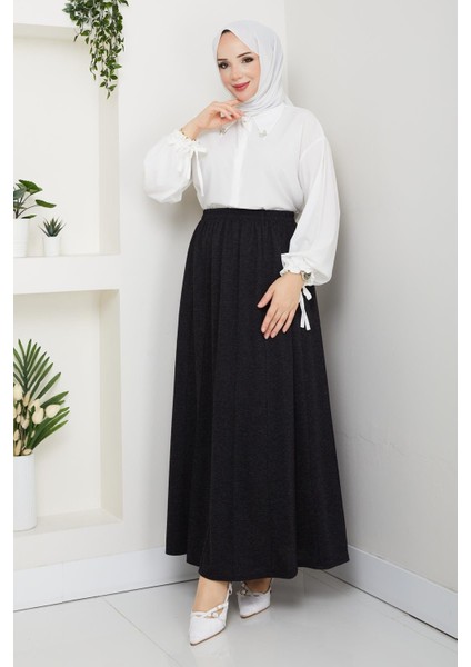 Gri Büyük Beden Beli Lastikli Etek Sekiz Parça 42 44 46 48 50 52 54 56 Bedenlere Uyumludur Mevsimlik Kumaş 2605