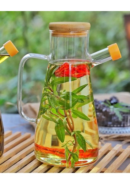 Borosilikat Cam 900ML Bambu Kapaklı Vakumlu Masterchef Yağdanlık ve Sirkelik modelleri