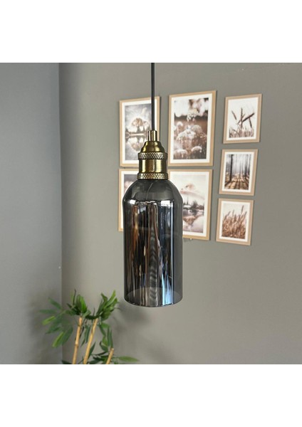 Windy Cam Füme Tekli Avize Lale Başlık Retro Sarkıt Lamba Salon Aydınlatma