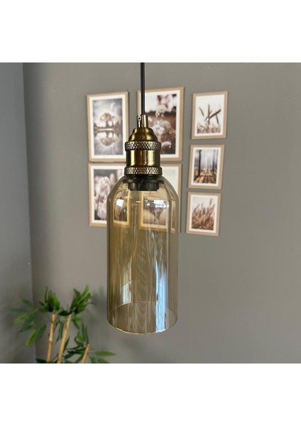 Windy Cam Bal Rengi Tekli Avize Lale Başlık Retro Sarkıt Lamba Salon Aydınlatma