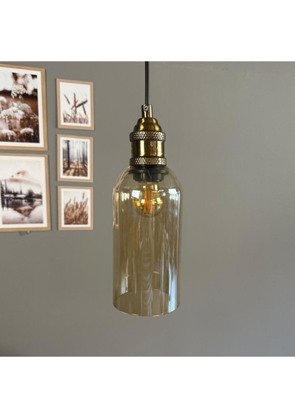 Windy Cam Bal Rengi Tekli Avize Lale Başlık Retro Sarkıt Lamba Salon Aydınlatma modelleri