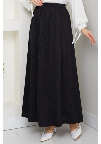 Gri Büyük Beden Beli Lastikli Etek Sekiz Parça 42 44 46 48 50 52 54 56 Bedenlere Uyumludur Mevsimlik Kumaş 2605