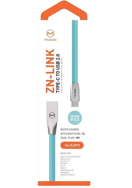 Dodo Lıghtnıng Çinko Alaşım Yassı Dörtgen Kablo 1m 2.4A Mavi fiyatları