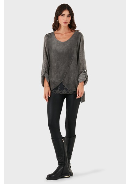 Via Dante Oversize Fit Dantel Detaylı Yuvarlak Yaka Bluz Bayan Bluz 690870 fiyatları