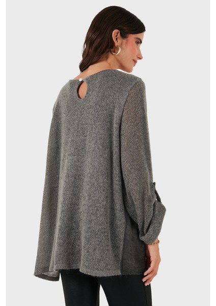 Via Dante Oversize Fit Dantel Detaylı Yuvarlak Yaka Bluz Bayan Bluz 690870 modelleri