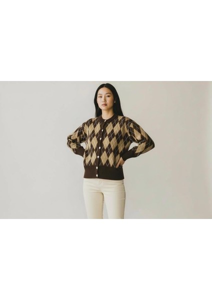 Şardonlu Pamuklu Baklava Desen Hırka (38-48 Beden)