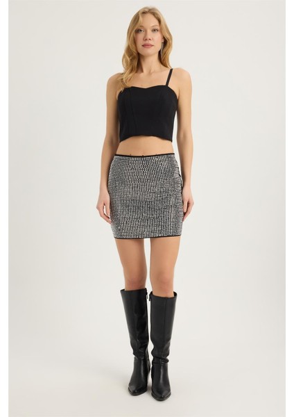 Önü Full Taşlı Etek