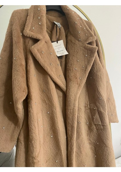 Butik Peluş Taş Detaylı Astarlı Cepli Kürk