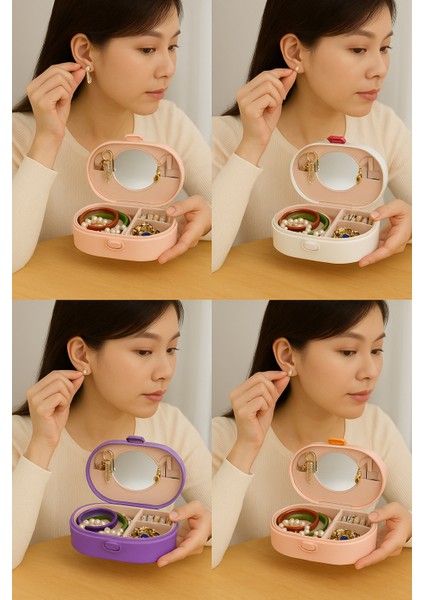 Aynalı Taşınabilir Takı Kutusu | Kadın Makyaj&aksesuar Düzenleyici Mavi Krem Kurdele fiyatları