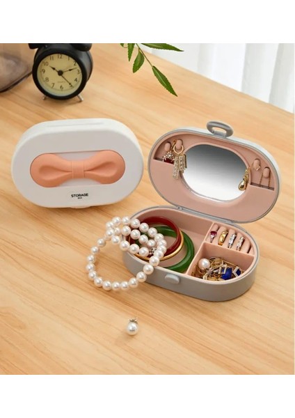 Aynalı Taşınabilir Takı Kutusu | Kadın Makyaj&aksesuar Düzenleyici Mavi Krem Kurdele fırsatları
