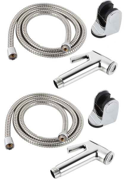 2x Tuvalet Bide Tap Seti El Duş Başlığı Su Püskürtücü Banyo Koltuk Nozul Eki+Hortum+Duvar Montaj Raf Tutucu (Yurt Dışından)