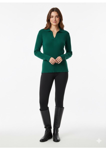 Kadın Fitilli Polo Yaka Kazak 5059 indirimleri