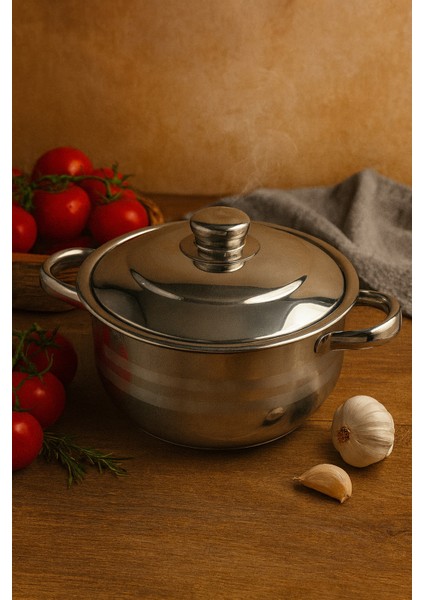 20 cm Paslanmaz Çelik Derin Tencere | Derin Çelik Yemek Tenceresi