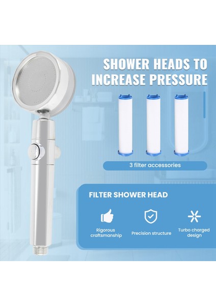 Basınçlı Duş Başlıkları El Tipi Turbo Fan Duşu 3 Filtreli Hidro Jet Duş Başlığı Kiti Turboşarjlı Duş Başlığı (Yurt Dışından) indirimleri