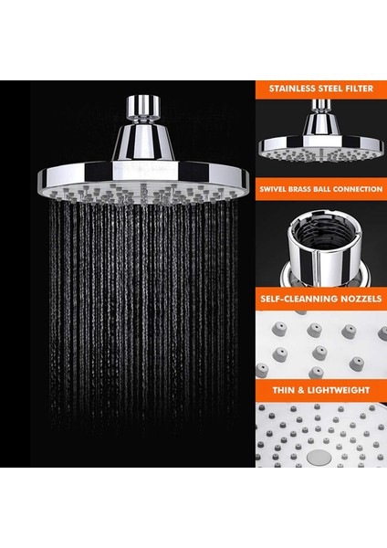 3x Duş Başlığı 6 Inç Önleyici Anti-Clog Sabit Yağmur Duş Başlığı Yağış Sprey Gevşeme ve Spa (Gümüş) (Yurt Dışından) indirimleri