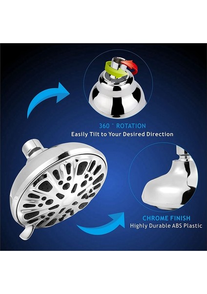 Basınçlı Duş Başlığı - 4 5 Inç Yağmur Duş Başlığı - 9 Sprey Ayarı - Banyo Duş Başlıkları (42 Nozul) (Yurt Dışından) modelleri
