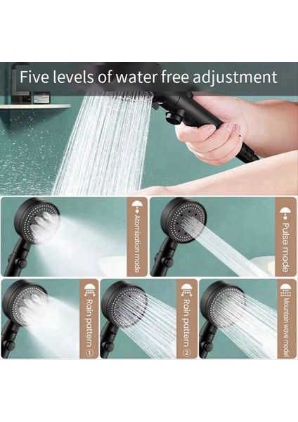 3pcs Duvar Montajı Tutucu + Hortum ile Ayarlanabilir Siyah Duş Başlığı Seti Basınçlı Su Tasarrufu Duş Başlığı (Yurt Dışından)