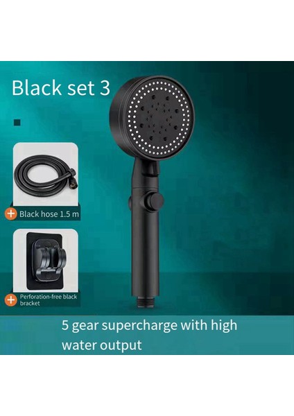 3pcs Duvar Montajı Tutucu + Hortum ile Ayarlanabilir Siyah Duş Başlığı Seti Basınçlı Su Tasarrufu Duş Başlığı (Yurt Dışından) fiyatları