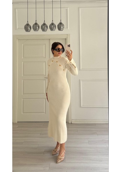 Ekru Gold Düğmeli Triko Elbise fiyatları