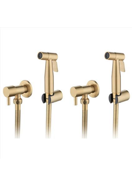 2x Banyo Tuvalet Bide Musluk Kiti Fırçalanmış Altın Duvara Monte Bide Püskürtücü Duş Kapanma Valfı (Yurt Dışından)
