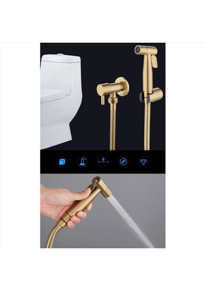2x Banyo Tuvalet Bide Musluk Kiti Fırçalanmış Altın Duvara Monte Bide Püskürtücü Duş Kapanma Valfı (Yurt Dışından) fırsatları
