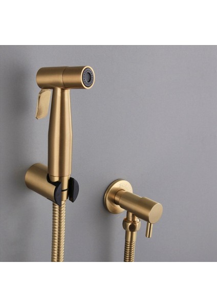 2x Banyo Tuvalet Bide Musluk Kiti Fırçalanmış Altın Duvara Monte Bide Püskürtücü Duş Kapanma Valfı (Yurt Dışından) indirimleri
