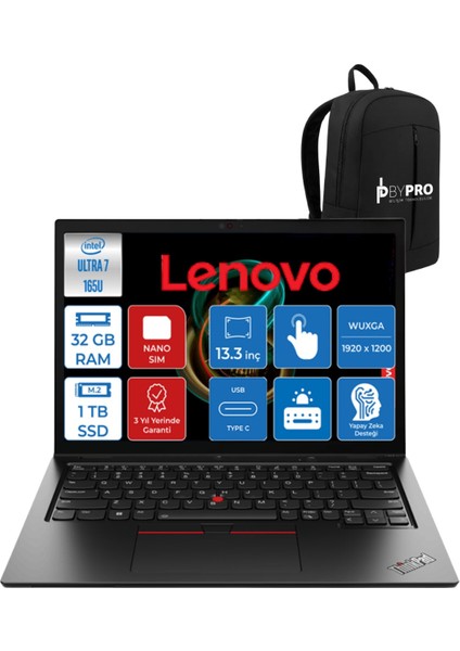 Nb L13 Thınkpad 21LM0037TX Ultra7 165U 32GB 1tb SSD O/b Dokunmatik 13.3 W11P + By Pro Çanta