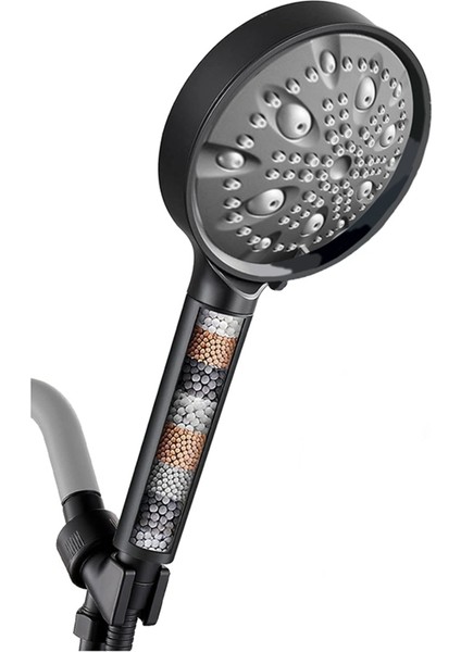 Filtrelenmiş Duş Başlığı El Tipi Filtreli 10 Sprey Modu Duş Başlığı Kuru Kaşıntılı Cildi Siyah (Yurt Dışından)