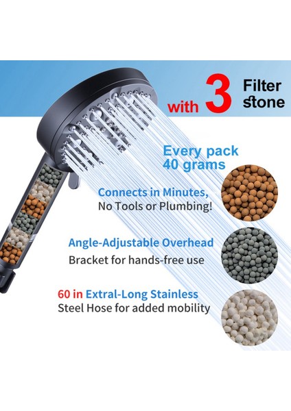 Filtrelenmiş Duş Başlığı El Tipi Filtreli 10 Sprey Modu Duş Başlığı Kuru Kaşıntılı Cildi Siyah (Yurt Dışından) indirimleri