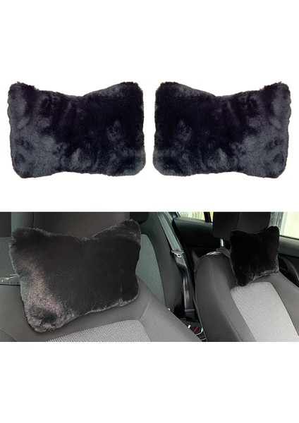 Yumuşak Peluşlu Ortopedik Araba Seyahat Boyun Yastığı 2'li Siyah