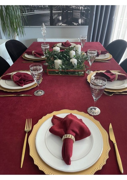 Kadife Dokulu Dertsiz Bordo Masa Örtüsü (Peçete Dahil Değil ) modelleri