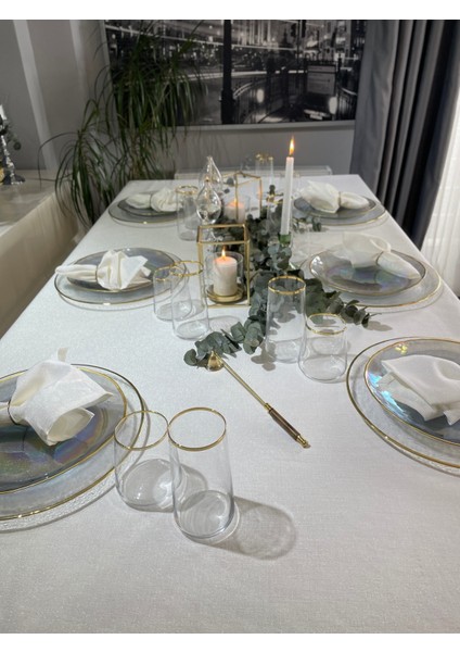 Keten Dokulu Sedefli Simli Beyaz Masa Örtüsü (Peçete Dahil Değil ) modelleri