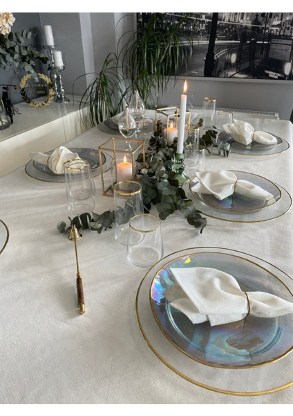 Keten Dokulu Sedefli Simli Beyaz Masa Örtüsü (Peçete Dahil Değil ) indirimleri