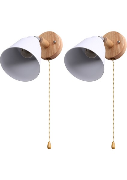2x Nordic Ahşap Duvar Lambası Başucu Duvar Lambası Sconce Işık Yatak Odası Koridoru Zip Anahtarlı Koridor Serbestçe Dönebilir (Beyaz) (Yurt Dışından)