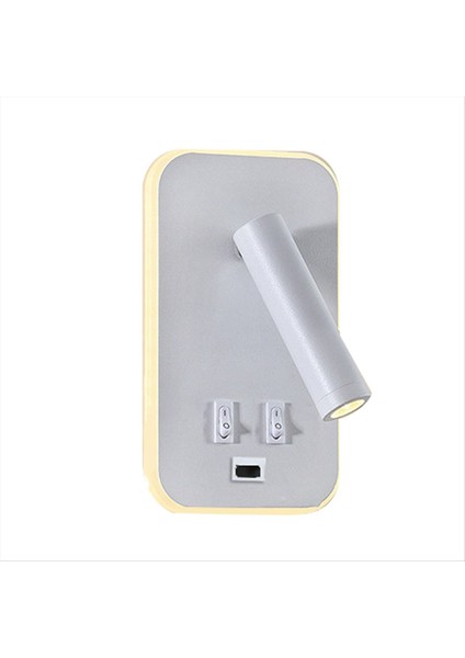 Duvar Işık Arka Işığı USB Şarj 330 Derece Döndürülebilir Duvar Lambası Başucu Çalışma Okuma Accon Lamba Beyaz (Yurt Dışından)