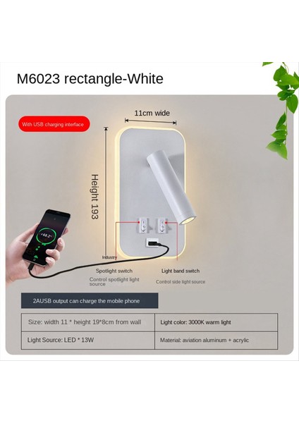 Duvar Işık Arka Işığı USB Şarj 330 Derece Döndürülebilir Duvar Lambası Başucu Çalışma Okuma Accon Lamba Beyaz (Yurt Dışından) modelleri