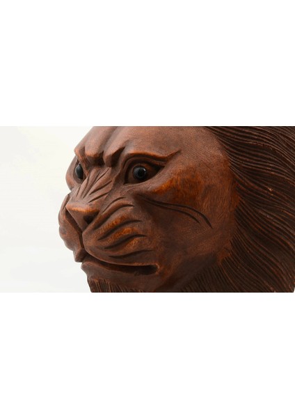 Buğz Maun Ağacı El Yapımı Dekoratif Aslan Büstü