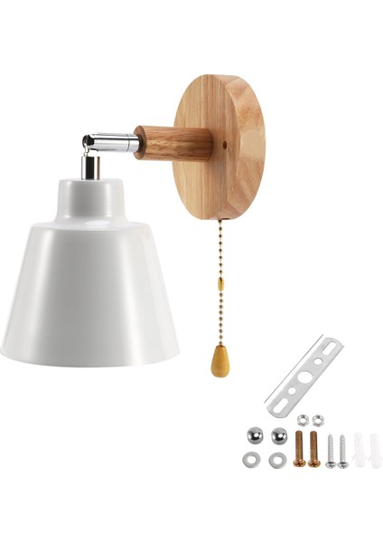 Nordic Ahşap Duvar Lambası Başucu Duvar Lambası Sconce Duvar Işığı Yatak Odası Koridoru Ile Koridor Serbestçe Döner (Beyaz) (Yurt Dışından)