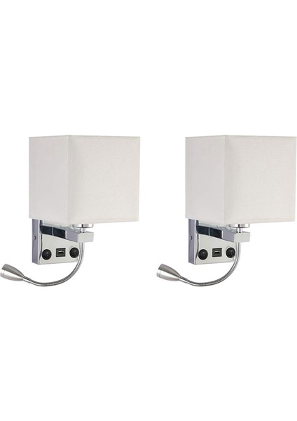 2x Modern LED Duvar Lambası Başucu Yatak Odası Aplike Sconce Switch USB Iç Başlık Evi Hotel Duvar Işıkları (Yurt Dışından)