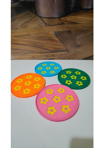 4’lü Renkli Bardak Altlığı Seti | Pla Doğa Dostu | Çiçek Desenli Dekoratif Tasarım