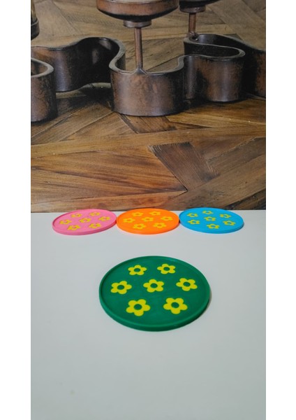 4’lü Renkli Bardak Altlığı Seti | Pla Doğa Dostu | Çiçek Desenli Dekoratif Tasarım