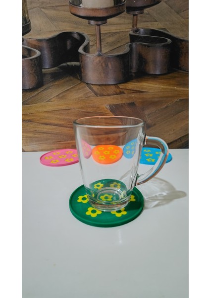 4’lü Renkli Bardak Altlığı Seti | Pla Doğa Dostu | Çiçek Desenli Dekoratif Tasarım