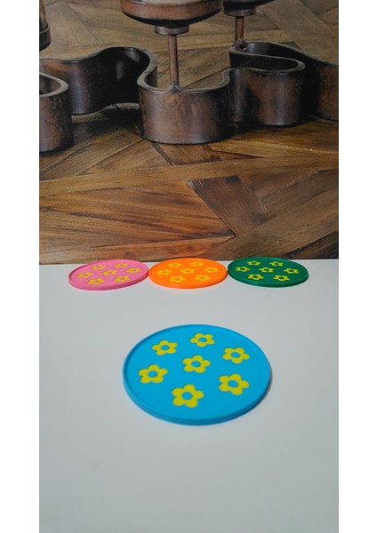 4’lü Renkli Bardak Altlığı Seti | Pla Doğa Dostu | Çiçek Desenli Dekoratif Tasarım