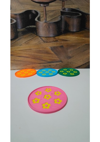 4’lü Renkli Bardak Altlığı Seti | Pla Doğa Dostu | Çiçek Desenli Dekoratif Tasarım