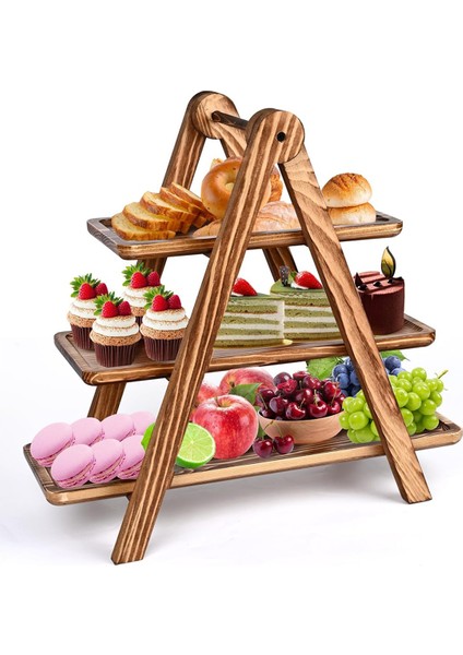 3 Katman Servis Tepsileri Ahşap Cupcake Stand Towers Tatlı Masa Ekranı Üç Katmanlı Tepsi Standı Çıkarılabilir Ahşap (Yurt Dışından)