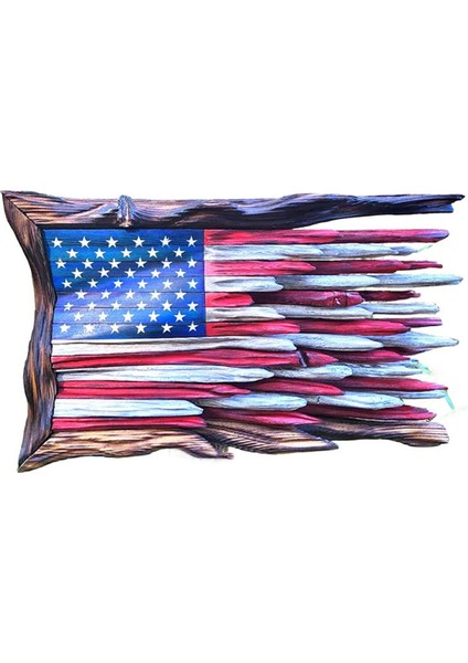 Amerikan Bayrağı Püskü Bayrak Işıklarla Bayrak Kırmızı Beyaz ve Mavi Vatansever Ahşap Bayrak El Yapımı Yıpranmış Bayrak L (Yurt Dışından)