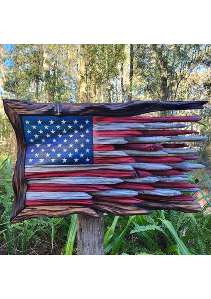 Amerikan Bayrağı Püskü Bayrak Işıklarla Bayrak Kırmızı Beyaz ve Mavi Vatansever Ahşap Bayrak El Yapımı Yıpranmış Bayrak L (Yurt Dışından) fiyatları